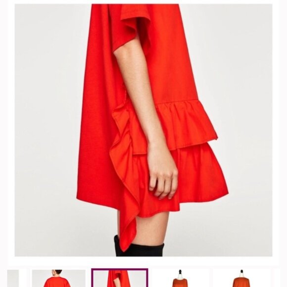 Zara W/B NEW Oversized Poplin Ruffles Dress Lightweight Boxy Tunic Cotton Shift - Picture 6 of 16